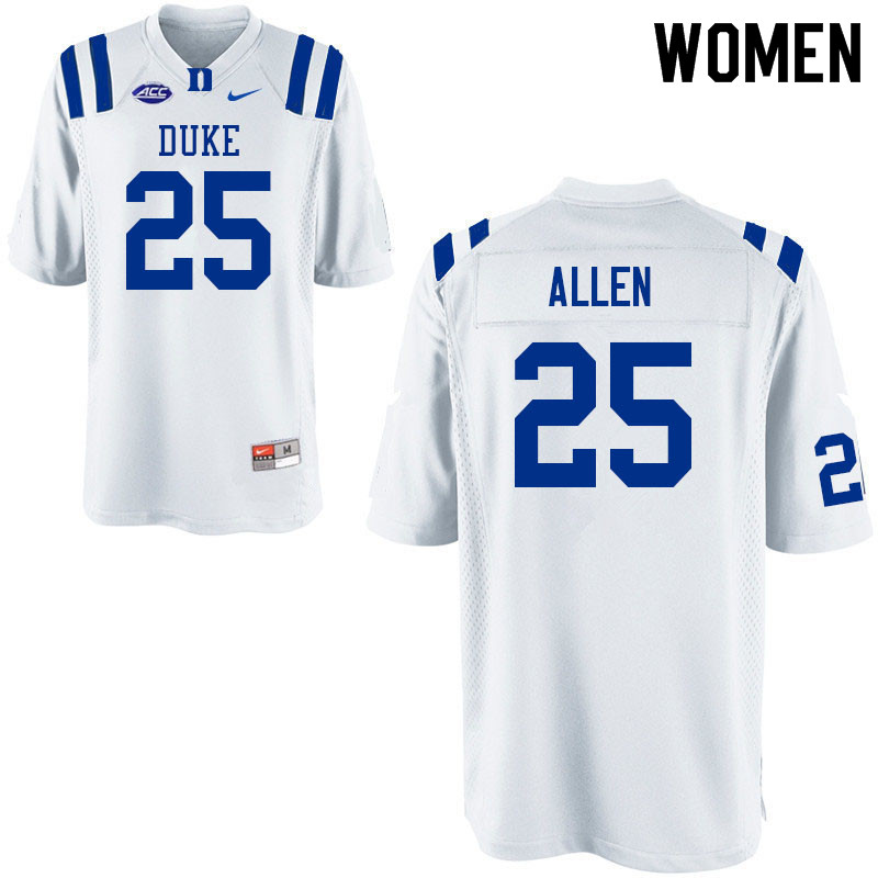 Women #25 RaShawn Allen Duke Blue Devils College Football Jerseys Sale-White - Click Image to Close